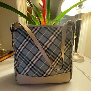 Burberry Blue and Cream Plaid Shoulder Bag